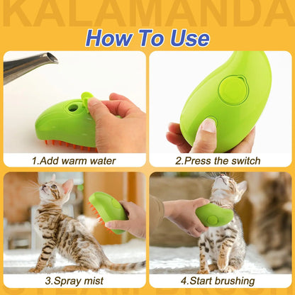 3-in-1 Electric Steamy Pet Grooming Brush – Hair Removal, Cleaning & Massage Comb for Cats & Dogs